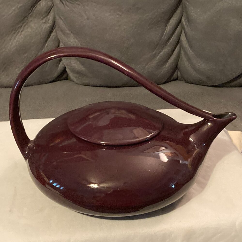Judith Weber Swirl Handle Mulberry/Burgundy Classic Porcelain Tea Pot-Signed-EUC - Picture 3 of 11